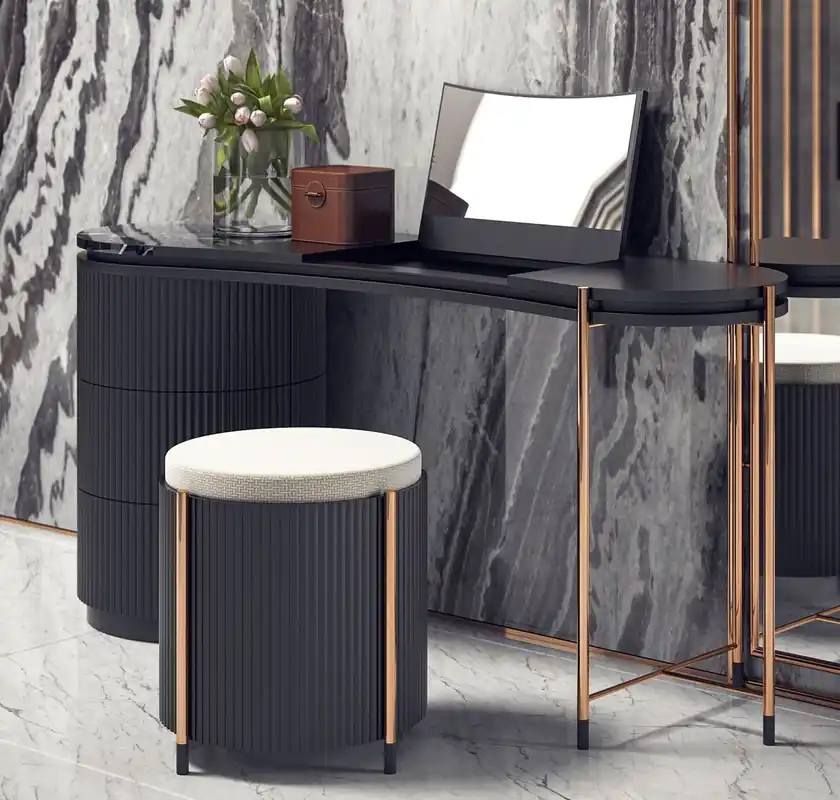 Markenprodukt Casa Padrino Luxus Schlafzimmer Set Matt Schwarz / Kupfer - 1 Luxus Schminktisch mit Schminkspiegel & 1 Luxus Sitzhocker - Schlafzimmer Möbel - Hotel Möbel - Luxus Möbel - Luxus Einrichtung