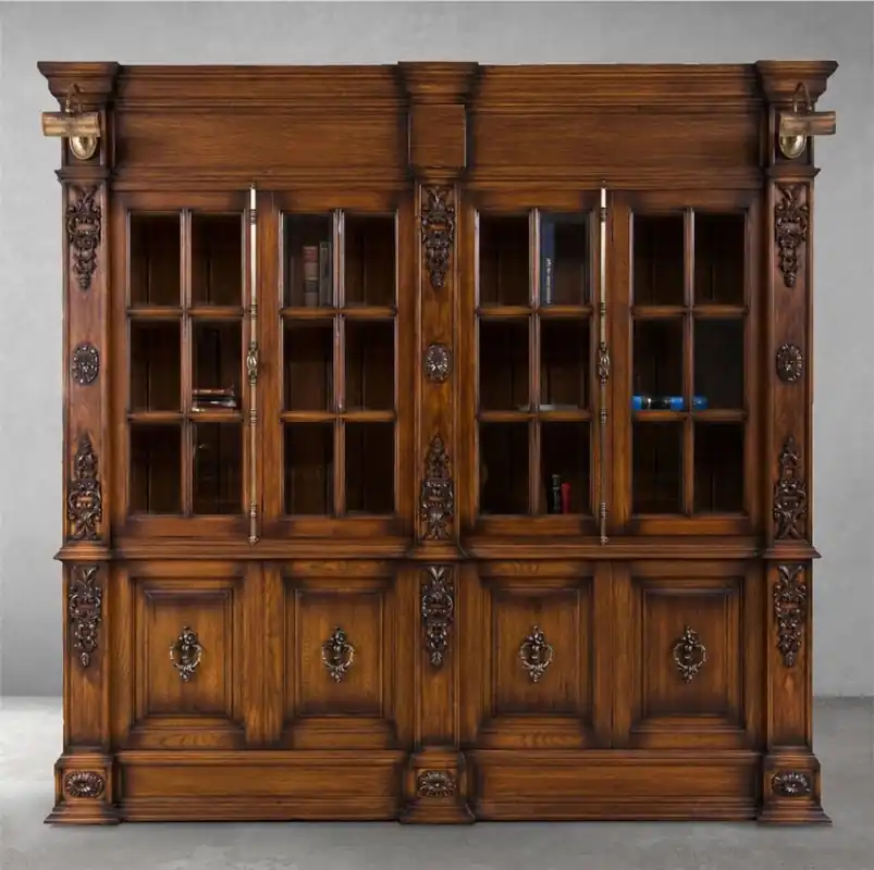 Knallerangebot Casa Padrino Luxus Landhausstil Bücherschrank Braun / Antik Messing 262,5 x 54 x H. 251 cm - Massivholz Schrank mit Beleuchtung - Wohnzimmerschrank - Büroschrank - Luxus Landhausstil Möbel