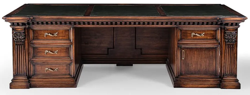 Markenware Casa Padrino Luxus Landhausstil Schreibtisch Braun / Schwarz / Grün 243,5 x 99 x H. 79 cm - Massivholz Bürotisch - Landhausstil Büro Möbel - Massivholz Büro Möbel - Luxus Büro Möbel