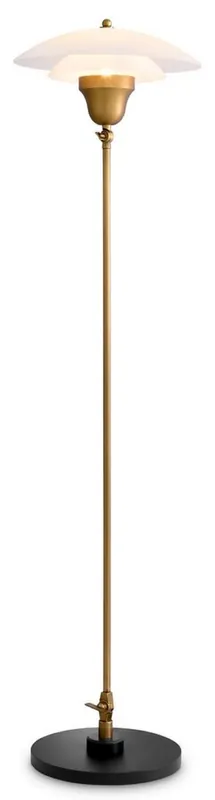 Saisonangebot Casa Padrino Luxus Stehleuchte Antik Messing / Weiß / Schwarz Ø 39 x H. 155 cm - Stehleuchte mit rundem Glas Lampenschirm und Marmorsockel - Luxus Stehleuchten - Luxus Leuchten - Luxus Möbel