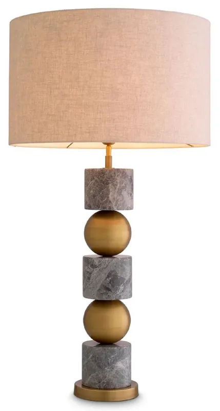 Finale Aktion Casa Padrino Luxus Tischleuchte Antik Messing / Grau / Creme Ø 50 x H. 92,5 cm - Schreibtischleuchte mit rundem Lampenschirm - Luxus Tischleuchten - Luxus Schreibtischleuchten - Luxus Leuchten