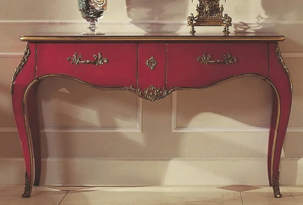Casa Padrino Luxus Barock Konsole Bordeauxrot / Antik Gold - Handgefertigter Konsolentisch mit 2 Schubladen - Luxus Wohnzimmer Möbel im Barockstil - Barock Möbel - Luxus Qualität - Made in Italy Preisknaller