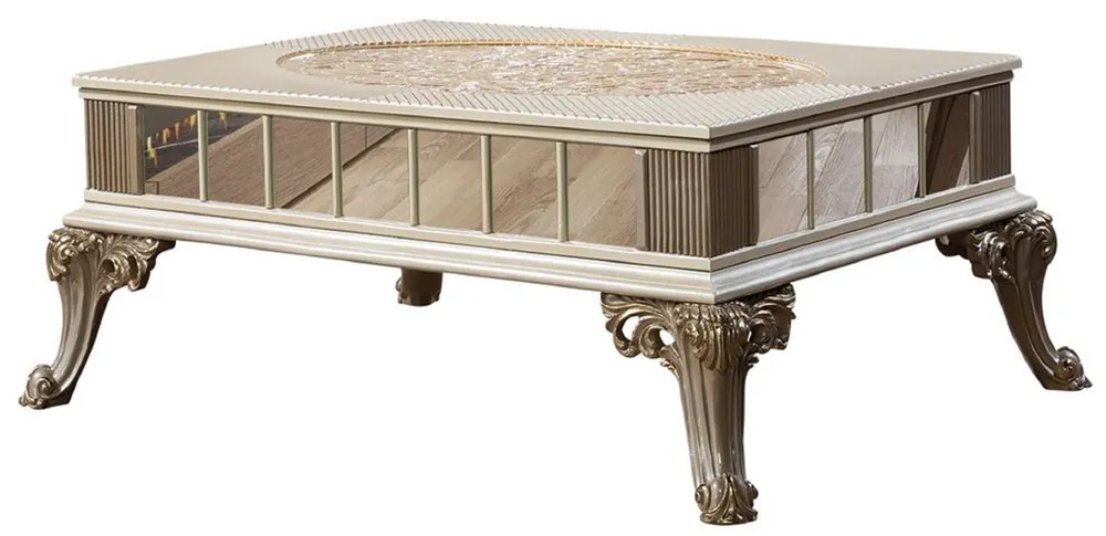 Schneller Versand Casa Padrino Luxus Barock Couchtisch Creme / Weiß / Grau / Gold - Verspiegelter Barockstil Wohnzimmertisch - Luxus Möbel im Barockstil - Barockstil Wohnzimmer Möbel - Barock Möbel