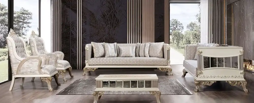 Günstig Casa Padrino Luxus Barock Wohnzimmer Set Silber / Weiß / Grau / Gold - 2 Barock Sofas & 2 Barock Sessel & 1 Barock Couchtisch - Luxus Wohnzimmer Möbel im Barockstil - Barock Möbel