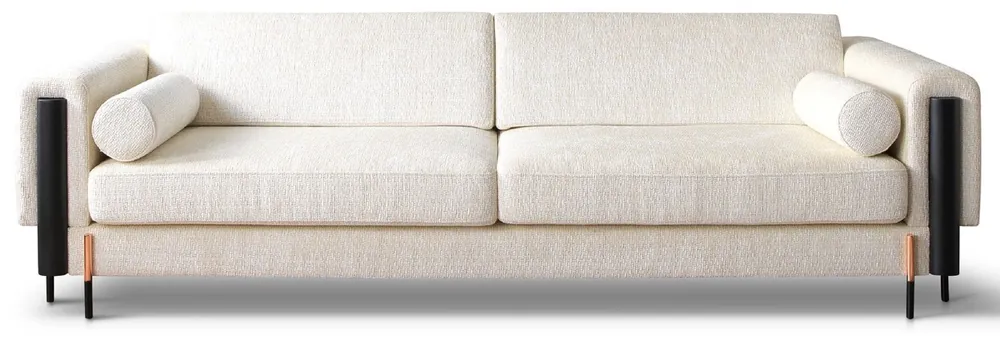 Must-Have Casa Padrino Luxus Sofa Cremeweiß / Matt Schwarz / Kupfer 260 x 107 x H. 78 cm - Wohnzimmer Sofa - Hotel Sofa - Wohnzimmer Möbel - Hotel Möbel - Luxus Möbel - Luxus Einrichtung