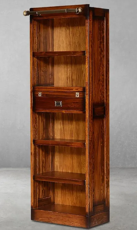 Casa Padrino Luxus Vintage Stil Bücherschrank Braun / Messing 60 x 34 x H. 185 cm - Massivholz Wohnzimmer Schrank - Büro Schrank - Wohnzimmer Möbel - Büro Möbel - Luxus Vintage Stil Möbel Finale Aktion