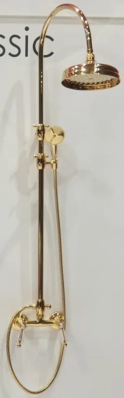 Schneller Versand Casa Padrino Luxus Badezimmer Duschgarnitur mit Swarovski Kristallglas Gold H. 111-138,5 cm - Brauseset mit Überkopfbrause und Handbrause - Badezimmer Accessoires - Luxus Qualität - Made in Italy