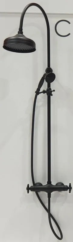 Casa Padrino Luxus Badezimmer Duschgarnitur Schwarz H. 111-138,5 cm - Brauseset mit Überkopfbrause und Handbrause - Badezimmer Accessoires - Luxus Qualität - Made in Italy Ausverkauf