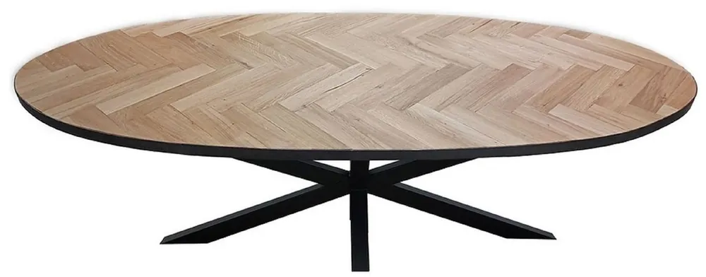 Casa Padrino Luxus Massivholz Esstisch Naturfarben / Schwarz 240 x 100 x H. 76 cm - Ovaler Massivholz Küchentisch - Esszimmer Möbel - Massivholz Möbel - Luxus Möbel Sonderangebot