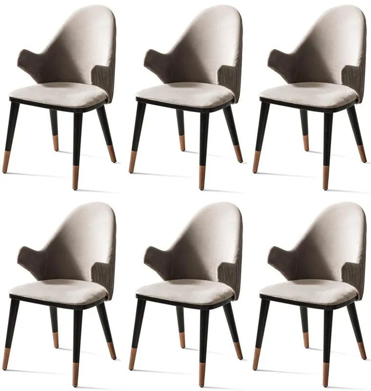 Casa Padrino Luxus Esszimmerstuhl 6er Set mit Armlehnen Grau / Schwarz / Kupfer 52 x 52 x H. 88 cm - Esszimmer Möbel - Restaurant Möbel - Esszimmer Einrichtung - Luxus Möbel - Luxus Einrichtung Schneller Versand