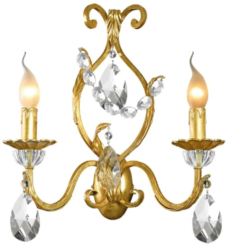 Casa Padrino Luxus Barock Doppel Wandleuchte Gold mit Patina 37 x 13 x H. 39 cm - Elegante Barockstil Wandlampe mit böhmischen Kristallglas - Barock Leuchten - Luxus Qualität - Made in Italy Neuheit