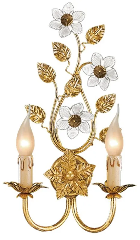 Casa Padrino Luxus Barock Doppel Wandleuchte Gold mit Patina 25 x 11 x H. 43 cm - Elegante Barockstil Wandlampe mit edlem Murano Glas - Barock Leuchten - Luxus Qualität - Made in Italy Letzte Chance