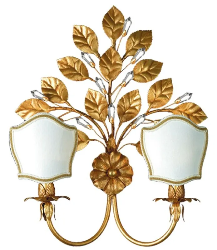 Casa Padrino Luxus Barock Kristall Doppel Wandleuchte Antik Gold / Weiß-Gold 39 x 16 x H. 50 cm - Elegante Metall Wandlampe mit edlem Swarovski Kristallglas - Barock Leuchten - Made in Italy Super-Preis