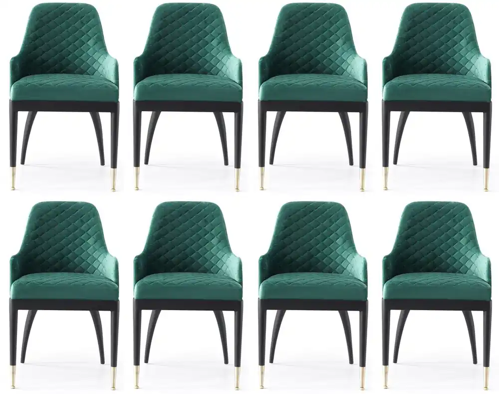 Echt Casa Padrino Luxus Esszimmerstuhl 8er Set mit Armlehnen Grün / Schwarz / Messing 55 x 59 x H. 88 cm - Esszimmer Möbel - Restaurant Möbel - Esszimmer Einrichtung - Luxus Möbel - Luxus Einrichtung
