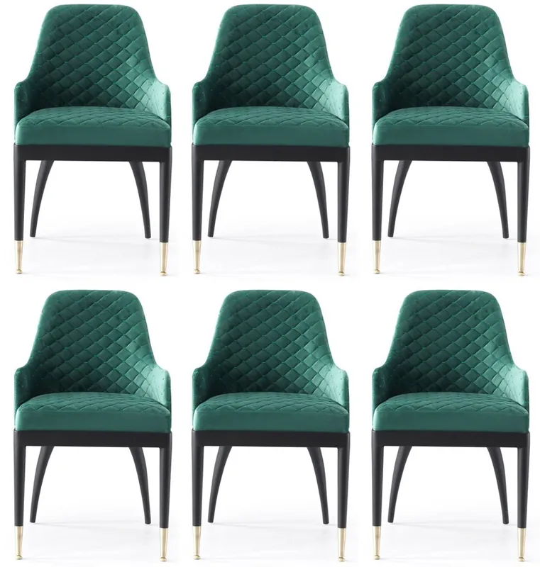 Garantierte Lieferung Casa Padrino Luxus Esszimmerstuhl 6er Set mit Armlehnen Grün / Schwarz / Messing 55 x 59 x H. 88 cm - Esszimmer Möbel - Restaurant Möbel - Esszimmer Einrichtung - Luxus Möbel - Luxus Einrichtung