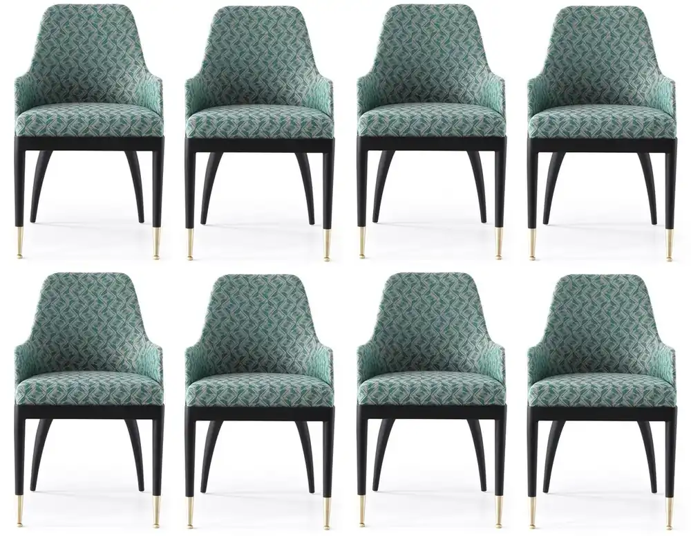 Casa Padrino Luxus Esszimmerstuhl 8er Set mit Armlehnen Grün Muster / Schwarz / Messing 55 x 59 x H. 88 cm - Esszimmer Möbel - Restaurant Möbel - Esszimmer Einrichtung - Luxus Möbel Kracherpreis