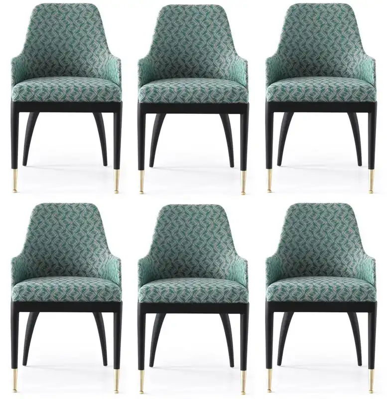 Sale Casa Padrino Luxus Esszimmerstuhl 6er Set mit Armlehnen Grün Muster / Schwarz / Messing 55 x 59 x H. 88 cm - Esszimmer Möbel - Restaurant Möbel - Esszimmer Einrichtung - Luxus Möbel
