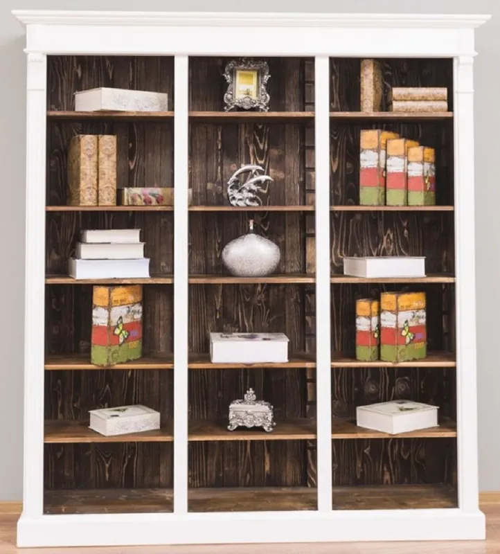 Aktuell Casa Padrino Landhausstil Regalschrank Weiß / Dunkelbraun 180 x 39 x H. 197 cm - Massivholz Schrank - Bücherschrank - Wohnzimmerschrank - Büroschrank - Landhausstil Möbel