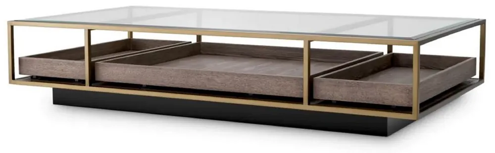 Wochenendangebot Casa Padrino Luxus Couchtisch Messing / Grau / Schwarz 180 x 90 x H. 37 cm - Rechteckiger Wohnzimmertisch mit Glasplatte - Hotel Tisch - Wohnzimmer Möbel - Hotel Möbel - Luxus Möbel