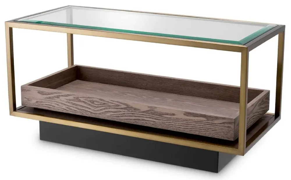 Heißes Angebot Casa Padrino Luxus Beistelltisch Messing / Grau / Schwarz 90 x 42 x H. 44 cm - Rechteckiger Wohnzimmer Tisch mit Glasplatte - Hotel Tisch - Wohnzimmer Möbel - Hotel Möbel - Luxus Möbel