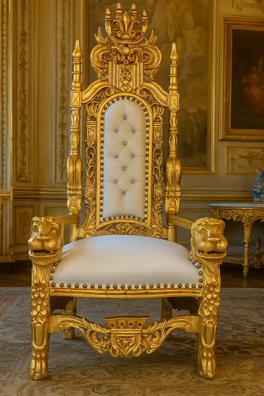 Top-Seller Casa Padrino Barock Thron Sessel mit Kunstleder und Glitzersteinen Weiß / Gold - Handgefertigter Königssessel - Prunkvoller Hochzeitssessel - Barock Riesensessel - Barock Möbel