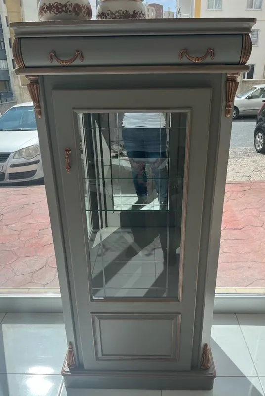 Casa Padrino Luxus Barock Vitrine Mintgrün / Kupfer - Barockstil Vitrinenschrank mit Glastür und Schublade - Luxus Möbel im Barockstil - Barock Möbel - Edel & Prunkvoll Heißes Angebot