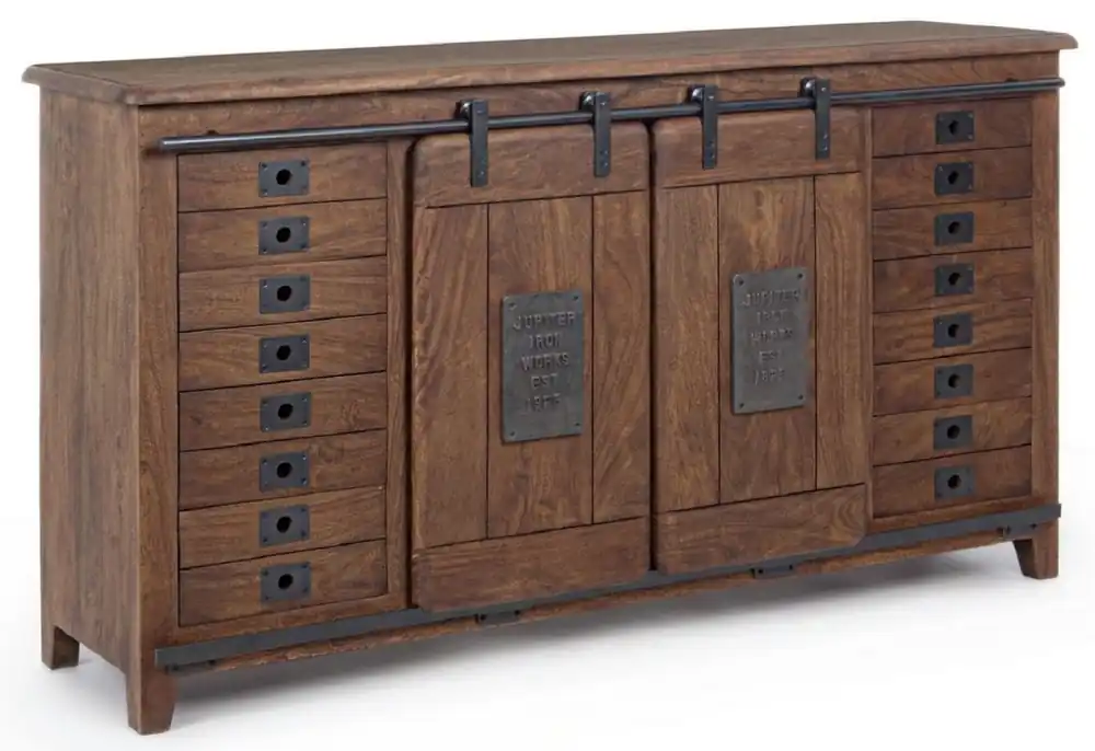 Casa Padrino Luxus Vintage Stil Sideboard mit 2 Schiebetüren und 16 Schubladen Dunkelbraun 168 x 43 x H. 94 cm - Massivholz Schrank - Vintage Stil Möbel - Luxus Möbel - Massivholz Möbel Letzte Chance