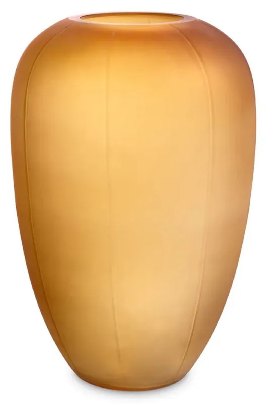 Casa Padrino Luxus Glas Vase Bernstein Ø 29 x H. 45,5 cm - Mundgeblasene Blumenvase - Runde Deko Blumenvase - Deko Accessoires - Deko Glas Vasen - Luxus Accessoires Echt