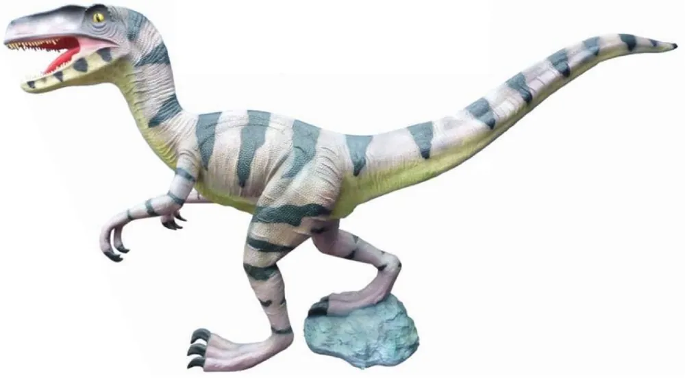 Casa Padrino Luxus Deko Skulptur Dinosaurier Velociraptor Mehrfarbig 282 x H. 152 cm - Riesige Gartenskulptur - Lebensgroße Skulptur - XXL Deko Skulptur - XXL Deko Figur - XXL Dinosaurier Direkt Vom Hersteller