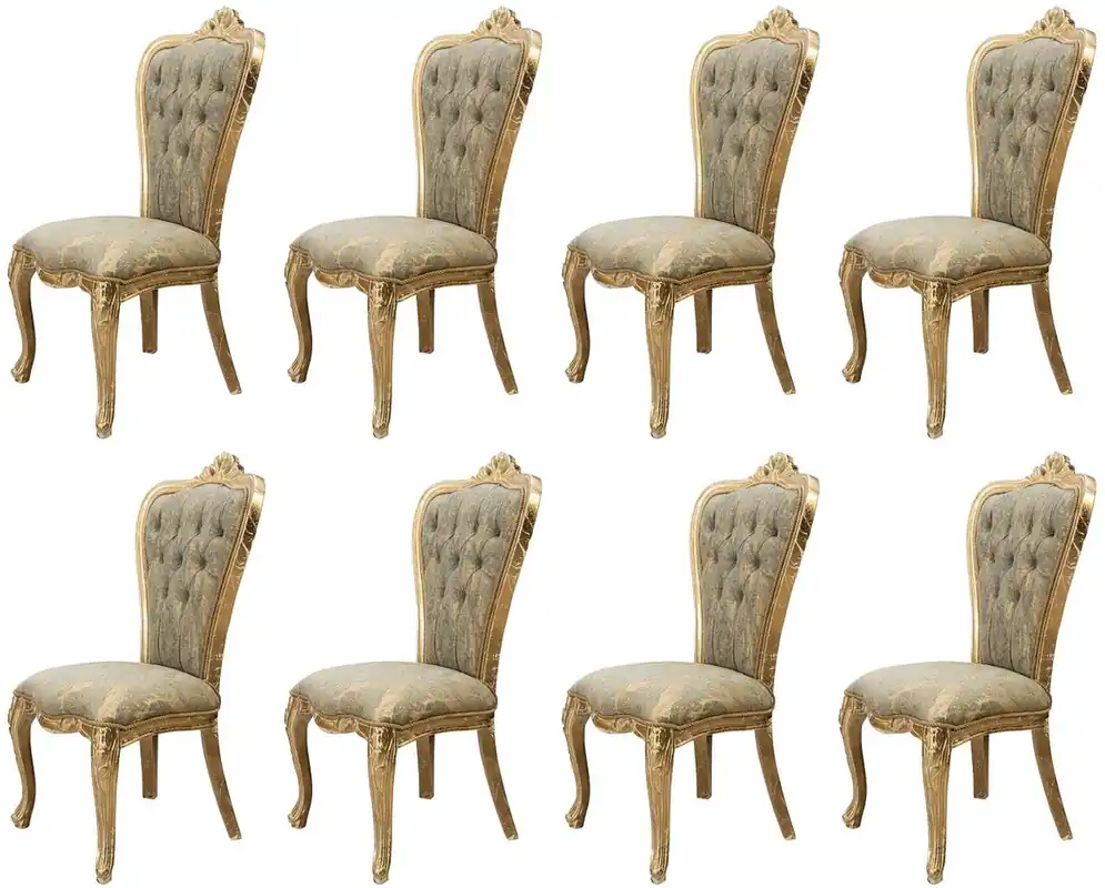 Casa Padrino Luxus Barock Esszimmer Stuhl 8er Set Grün / Antik Gold - Prunkvolle Barockstil Küchen Stühle - Luxus Barockstil Esszimmer Möbel - Barock Esszimmer Möbel - Barockstil Möbel Heißes Angebot