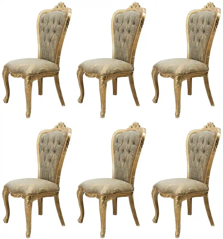 Sonderaktion Casa Padrino Luxus Barock Esszimmer Stuhl 6er Set Grün / Antik Gold - Prunkvolle Barockstil Küchen Stühle - Luxus Barockstil Esszimmer Möbel - Barock Esszimmer Möbel - Barockstil Möbel
