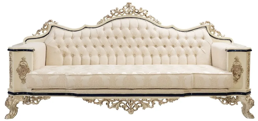 Casa Padrino Luxus Barock Sofa Weiß / Creme / Schwarz / Antik Gold - Barockstil Wohnzimmer Sofa mit elegantem Muster - Luxus Wohnzimmer Möbel im Barockstil - Barock Einrichtung - Barock Möbel Preiswert