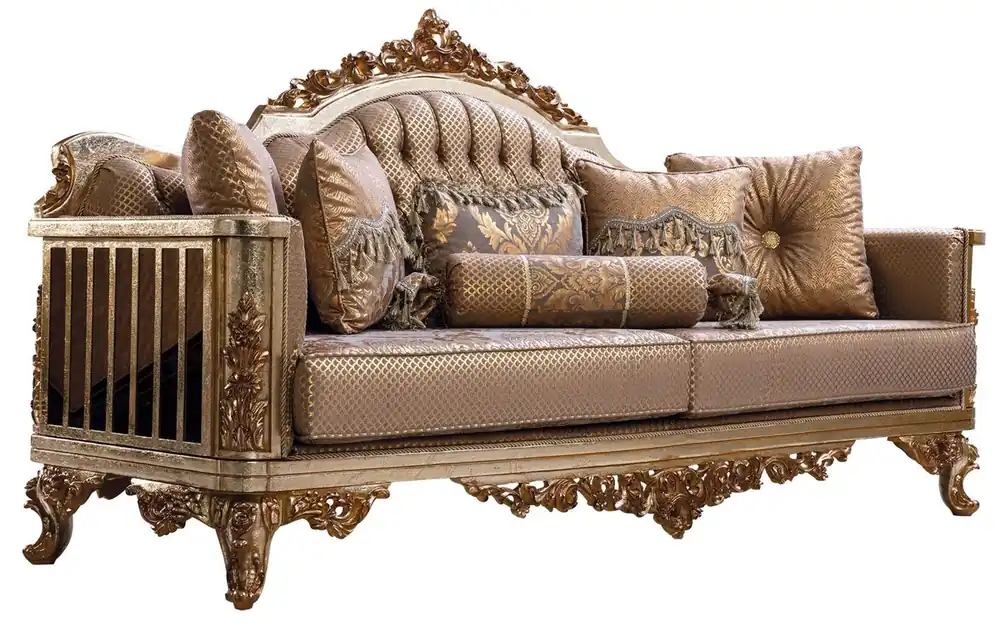 Casa Padrino Luxus Barock Sofa Kupfer / Antik Silber / Gold - Barockstil Wohnzimmer Sofa mit elegantem Muster - Luxus Wohnzimmer Möbel im Barockstil - Barock Einrichtung - Barock Möbel Online Kaufen