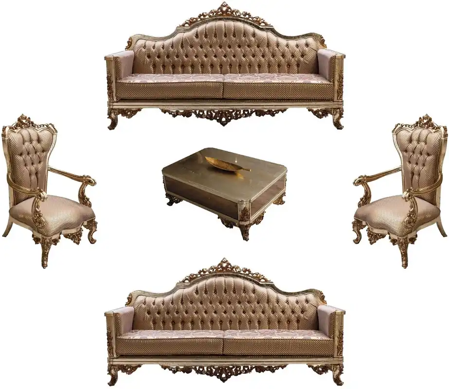 Neue Ware Casa Padrino Luxus Barock Wohnzimmer Set Kupfer / Antik Silber / Gold - 2 Barock Sofas & 2 Barock Sessel & 1 Barock Couchtisch - Luxus Wohnzimmer Möbel im Barockstil - Barock Möbel