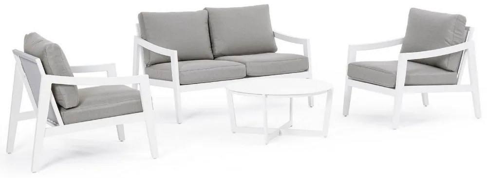 Casa Padrino Luxus Gartenmöbel Set Grau / Weiß - 1 Luxus Gartensofa & 2 Luxus Gartensessel & 1 Luxus Gartentisch - Garten Möbel - Hotel Möbel - Pool Möbel - Outdoor Möbel - Luxus Möbel Rabatt