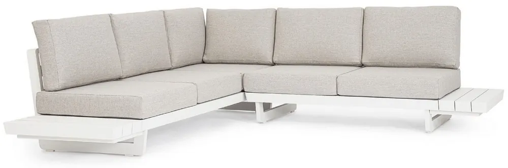 Casa Padrino Luxus Garten Ecksofa Grau / Weiß H. 80 cm - Modulares Garten Sofa - Terrassen Sofa - Garten Möbel - Terrassen Möbel - Outdoor Möbel - Hotel Möbel - Luxus Möbel Neue Kollektion