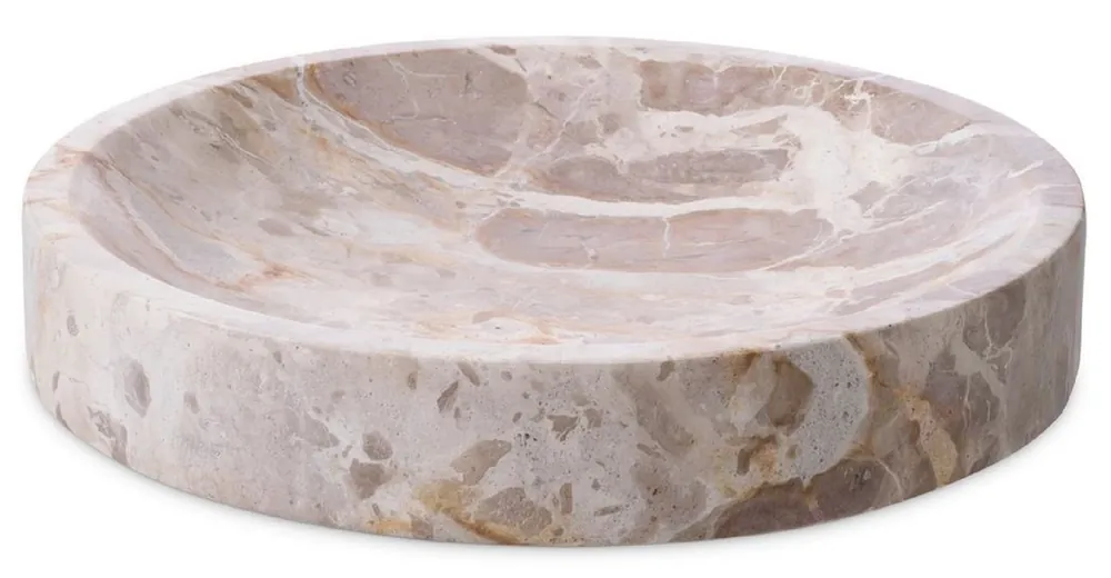Preisreduziert Casa Padrino Luxus Deko Marmor Schale Braun Ø 30,5 x H. 5,5 cm - Runde Obstschale - Esstisch Deko - Deko Accessoires - Luxus Accessoires - Luxus Qualität