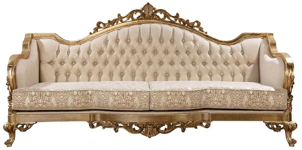 Casa Padrino Luxus Barock Sofa Gold Muster / Antik Gold - Barockstil Wohnzimmer Sofa mit elegantem Muster - Luxus Wohnzimmer Möbel im Barockstil - Barock Einrichtung - Barock Möbel Meistverkauft