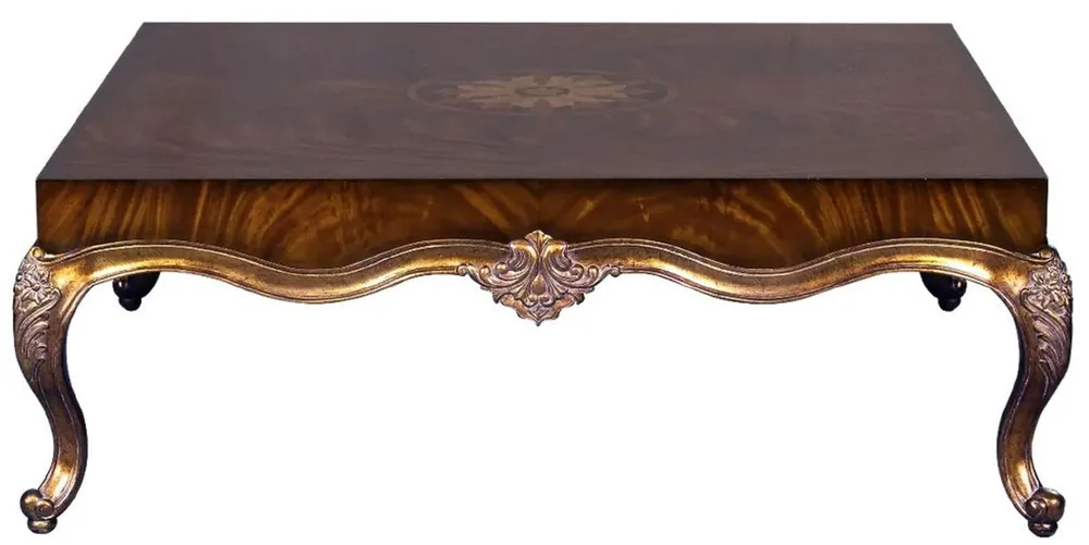 Online Kaufen Casa Padrino Luxus Barock Couchtisch Braun Intarsien / Antik Gold 130 x 130 x H. 46 cm - Prunkvoller Wohnzimmertisch im Barockstil - Barock Möbel - Luxus Möbel im Barockstil - Edel & Prunkvoll