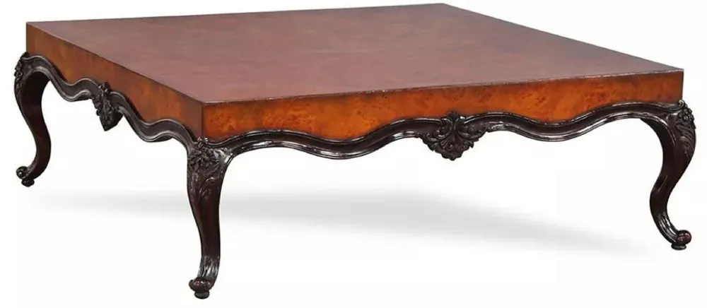 Casa Padrino Luxus Barock Couchtisch Braun / Schwarz 136 x 136 x H. 46 cm - Prunkvoller Wohnzimmertisch im Barockstil - Barock Möbel - Luxus Möbel im Barockstil - Edel & Prunkvoll Expressversand