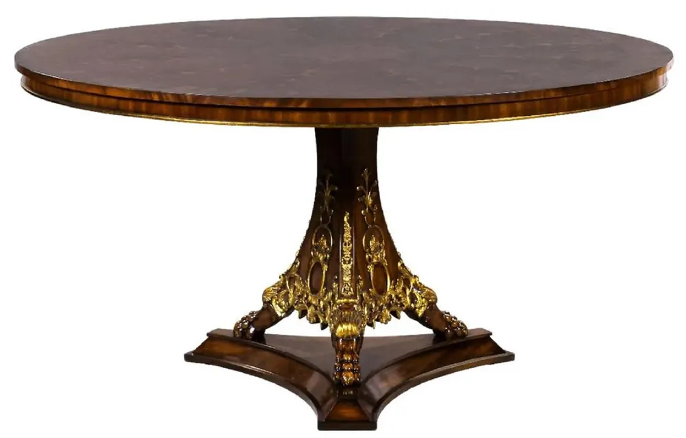 Wochenendangebot Casa Padrino Luxus Barock Esstisch Dunkelbraun Intarsien / Gold Ø 150 cm - Runder Barockstil Massivholz Küchentisch - Luxus Esszimmer Möbel im Barockstil - Barock Esszimmer Möbel