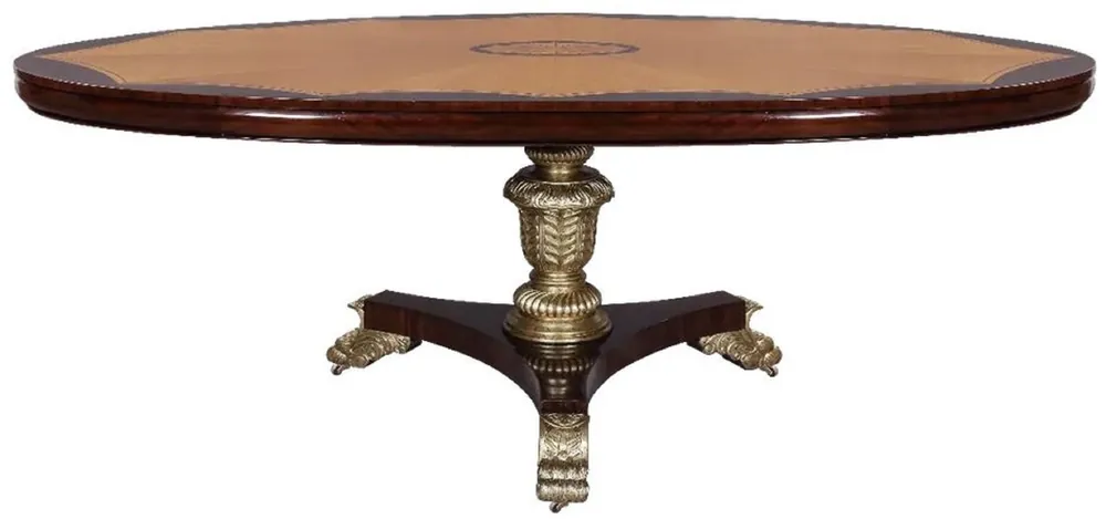 Casa Padrino Luxus Barock Esstisch Dunkelbraun / Naturfarben / Silber - Ovaler Barockstil Massivholz Küchentisch - Luxus Esszimmer Möbel im Barockstil - Barock Esszimmer Möbel Solange Der Vorrat Reicht