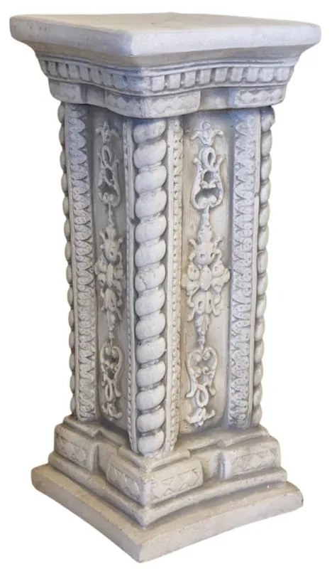 Abverkauf Casa Padrino Barock Garten Deko Säule Grau 24 x 24 x H. 57 cm - Antik Stil Stein Säule - Prunkvolle Gartensäule - Barock Garten & Terrassen Deko Accessoires - Gartendeko im Barockstil