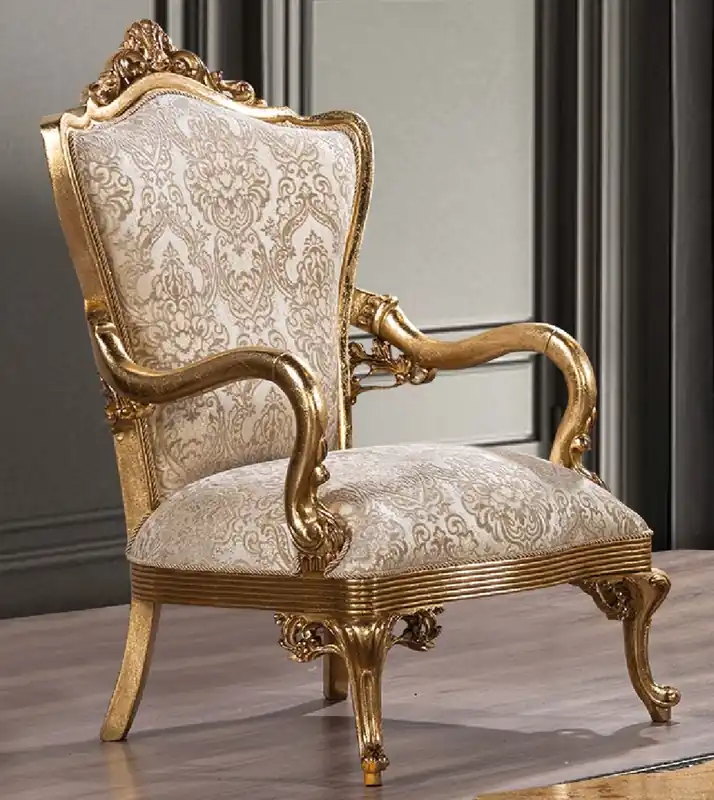 Casa Padrino Luxus Barock Sessel Gold Muster / Antik Gold - Prunkvoller Wohnzimmer Sessel mit elegantem Muster - Luxus Wohnzimmer Möbel im Barockstil - Barock Möbel - Barock Einrichtung Solange Der Vorrat Reicht