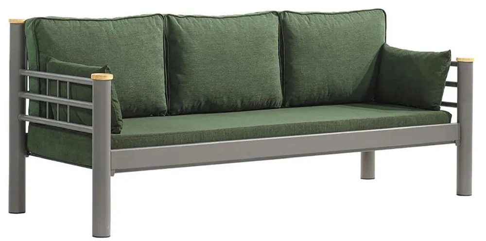 Neue Ware Casa Padrino Jugendstil Gartensofa Grün / Grau / Naturfarben 200 x 70 x H. 85 cm - Metall Garten Sofa mit Kissen - Terrassen Sofa - Garten Möbel - Terrassen Möbel - Jugendstil Möbel