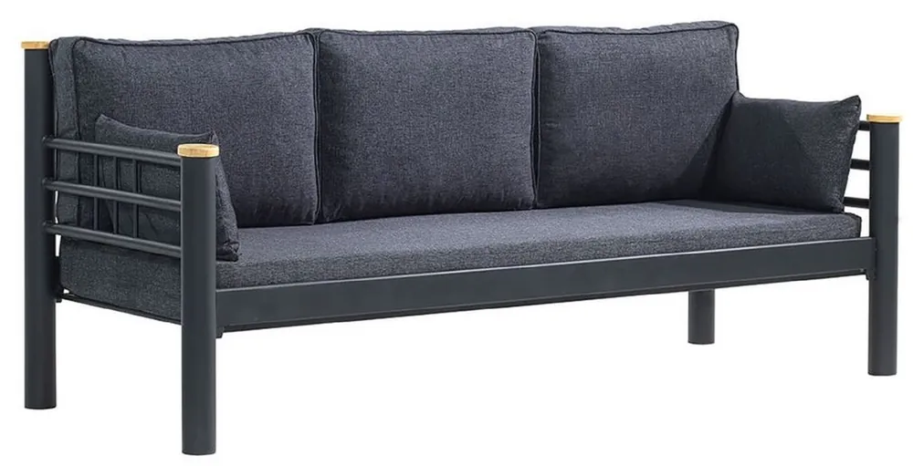 Zertifiziert Casa Padrino Jugendstil Gartensofa Anthrazit / Grau / Naturfarben 200 x 70 x H. 85 cm - Metall Garten Sofa mit Kissen - Terrassen Sofa - Garten Möbel - Terrassen Möbel - Jugendstil Möbel