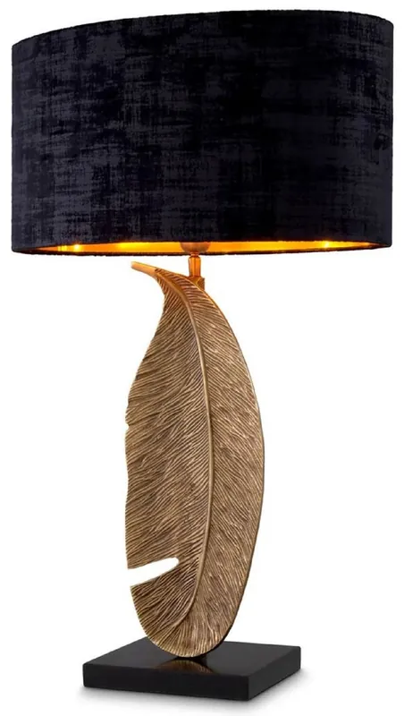 Casa Padrino Luxus Tischleuchte Vintage Messing / Schwarz 50 x 30 x H. 76,5 cm - Schreibtischleuchte mit ovalem Lampenschirm und Granitsockel - Luxus Tischleuchten - Luxus Schreibtischleuchten Neue Ware