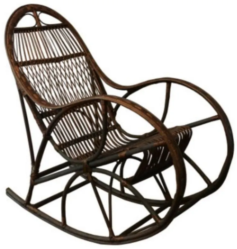 Casa Padrino Luxus Schaukelsessel Dunkelbraun 53 x 120 x H. 115 cm - Handgefertigter Rattan Schaukelstuhl mit Armlehnen - Wohnzimmer Möbel - Garten Möbel - Rattan Möbel - Luxus Möbel Angebot