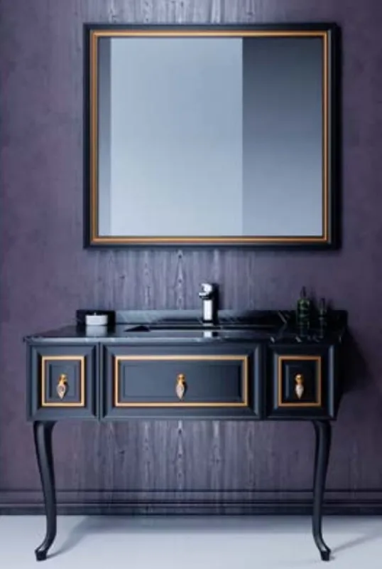 Casa Padrino Luxus Barock Badezimmer Set Matt Schwarz / Matt Gold - 1 Barock Waschtisch mit Marmorplatte und eingebautem Keramik Waschbecken & 1 Barock LED Wandspiegel - Barock Badezimmer Möbel Nur Heute