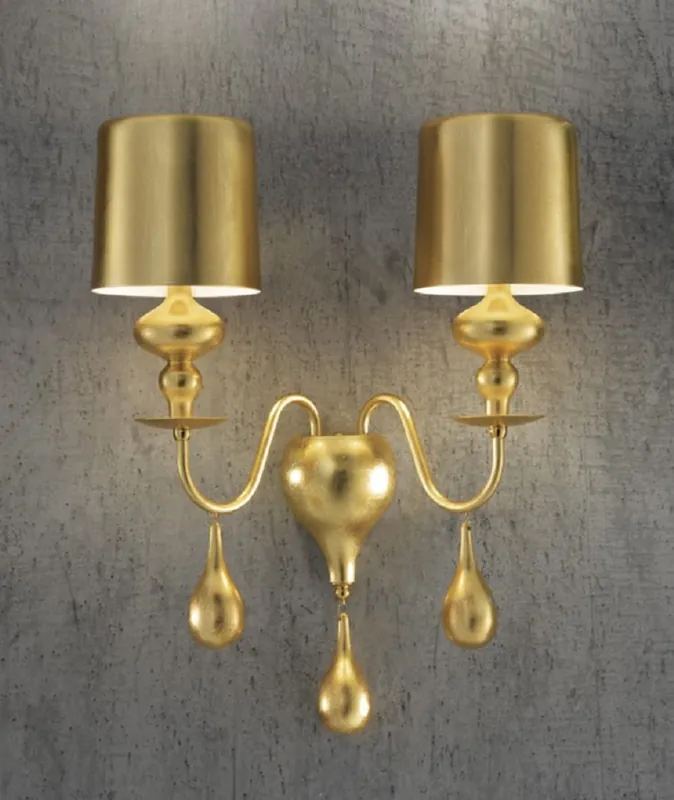Casa Padrino Luxus Art Deco Doppel Wandleuchte Gold 40 x 18 x H. 55 cm - Elegante Wandlampe mit Aluminium Lampenschirmen - Luxus Wandleuchten - Luxus Qualität - Made in Italy Neuheit